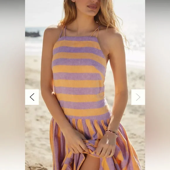 Sz medium 10 Anthropologie NWT Striped Purple and Orange Maxi Dress - Picture 4 of 12